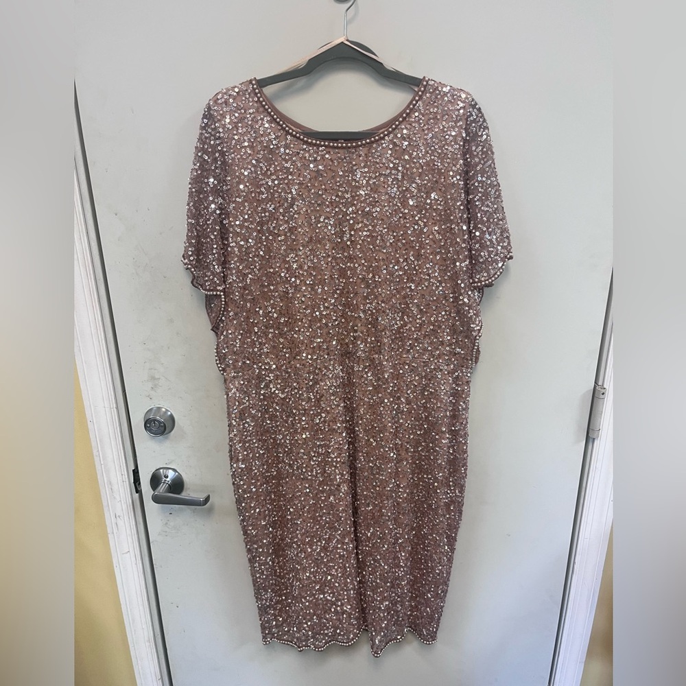 Adrianna Papell size 22W Elegant Sequin and bead Embellished pink/rose Dress